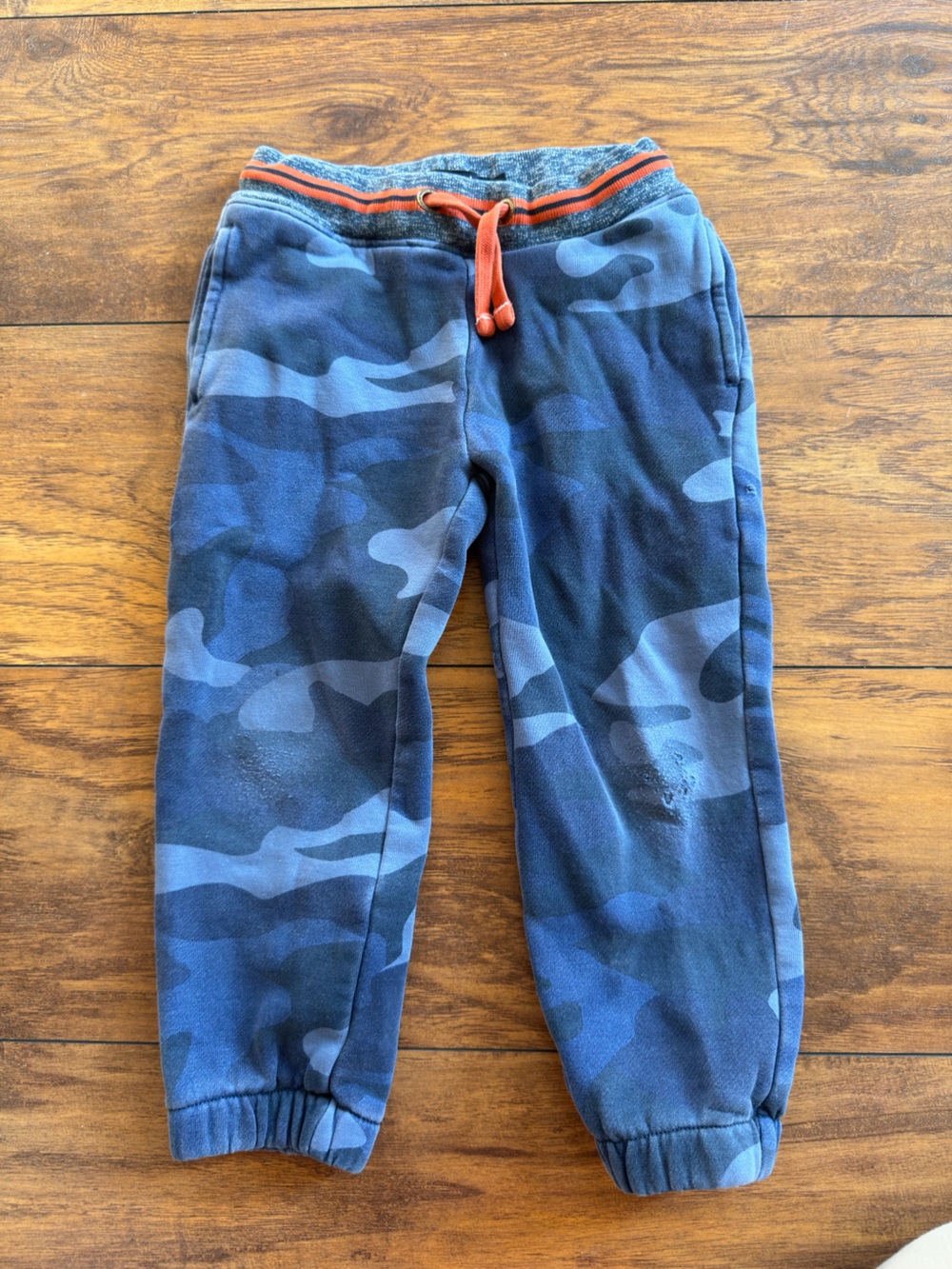 Mini Boden Blue Camo Joggers with Orange Drawstring